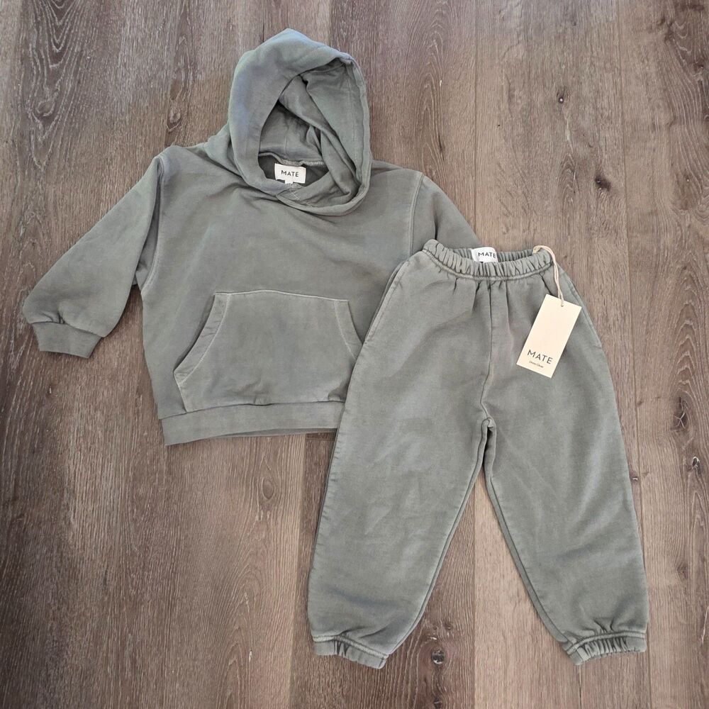 MATE The Label Organic 100% Cotton Hooded Sweatshirt & Sweatpants Kids 4-5T NWT